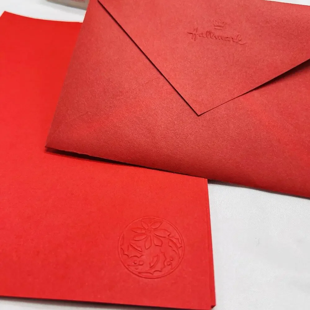 VTG Hallmark Christmas Stationery Writing Papers Set Embossed Seal Holly Berries